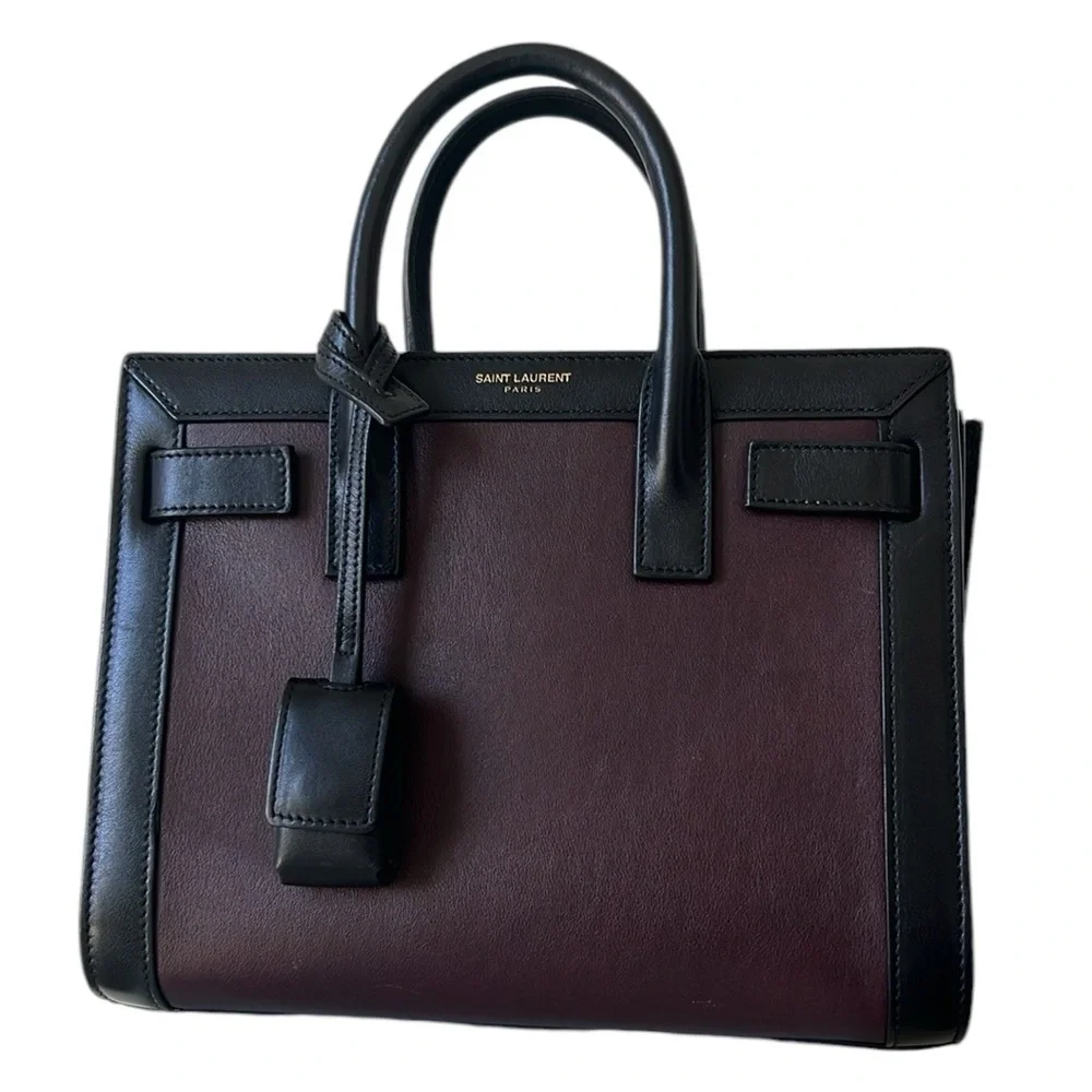 SAINT LAURENT SMALL SAC DE JOUR LEATHER TOTE BAG IN UMBER,NERO - Picture 4 of 16